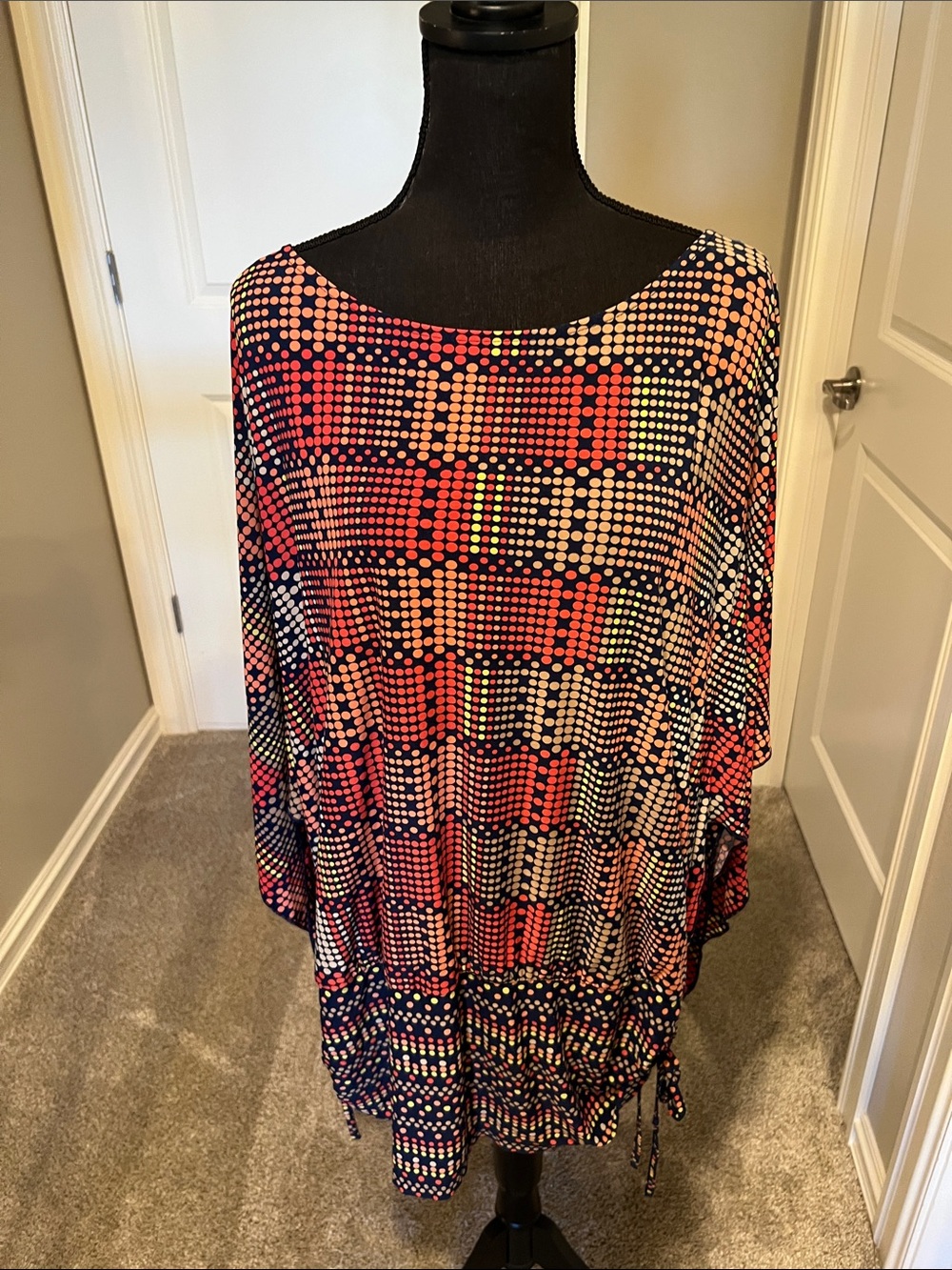 Style & Co. Navy Tunic with Multicolor Dot Grid